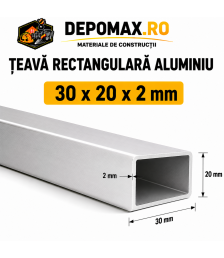 Teava rectangulara aluminiu 30 x 20 x 2 mm, 6 metri (EN AW-6060)